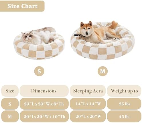 Ohocut Checkered Dog Bed, Cute Beige Khaki Retro Style Aesthetic Round Warming - Image 5