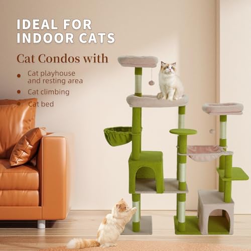 Upgraded 64.5 Inch Multi Cat Tree 3 Perches 2 Beds 2 Baskets Grey - Image 2
