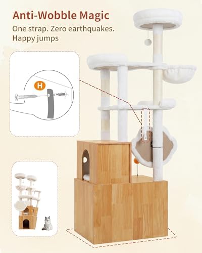 Heybly Cat Tree with Litter Box Enclosure, Modern 64" Hidden Tower HCT105WB - Image 5