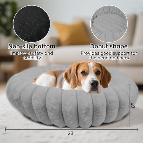 Donut Small Medium Dog Bed Washable Kitty & Puppy Bed, 23in Grey - Image 2