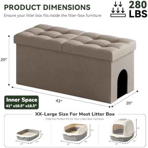 3-in-1 Cat Litter Box Enclosure Furniture, Cat Ottoman - Image 2