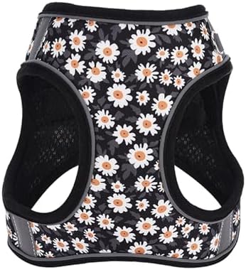 Small Dog Harness Black Daisy Flowers No Pull Reflective Harness - Image 3