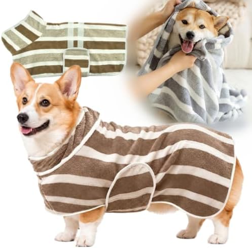 Quick-Dry Dog Bathrobe, Absorbent Striped Pet Towel Coat，Brown：S by Unknown