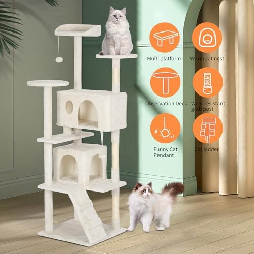 BestPet | 62" Cat Tree Tower | Beige | Sturdy Multi-Level Cat Tree - Image 5