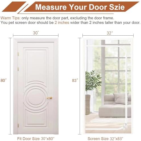Upgraded Reinforced Cat Screen Door Fits Door Size 30''x 80'', Heavy Duty Pets - Image 5