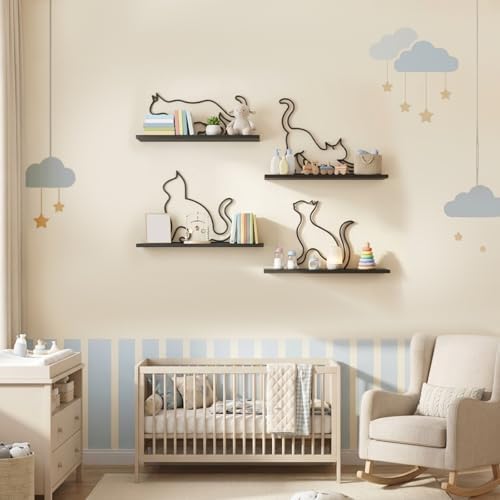 Sieral 4 Pcs Cat Wall Shelf Metal Cat Wall Decor Bookshelf - Image 3