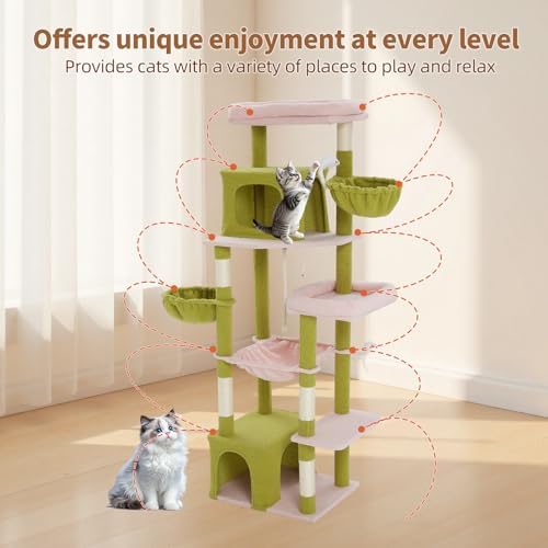 Upgraded 69.7 Inch Multi Level Cat Tree Perches Condos Hammocks Basket Toy - Image 5