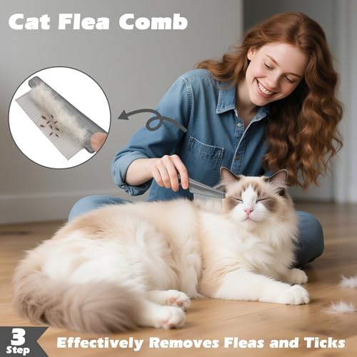 3PCS Cat Grooming Supplies, Cat Brush & Nail Clipper/Trimmer & Flea Comb - Image 5