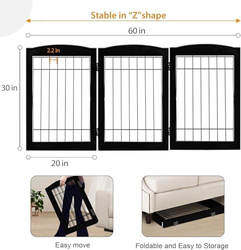 LZRS 3-Panel Freestanding Wooden Dog Gate—30" Tall Foldable Pet Barrier - Image 4