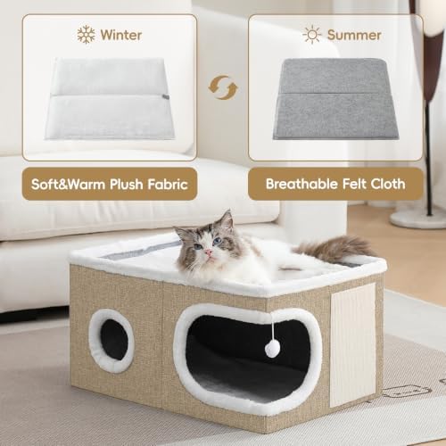 Extra Wide Cat Houses for Indoor Cats, Large Covered Cat Bed Cave - Image 3