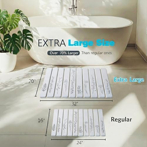 Extra Large Black Floral Super Absorbent Fast Drying Stone Bath Mat 32x20 - Image 2