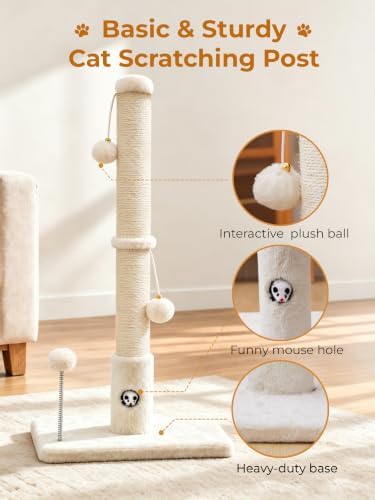 Woochpet Funny Cat Scratching Posts Sturdy Scratcher Posts 33'' Off White - Image 6