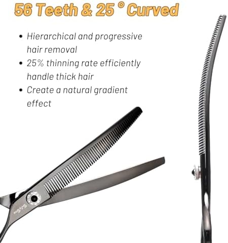 7.5in 25° Curved 56 Teeth Thinning Dog Grooming Scissors - Image 3