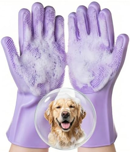Silicone Pet Grooming Gloves Dog Washing Gloves by DELOMO