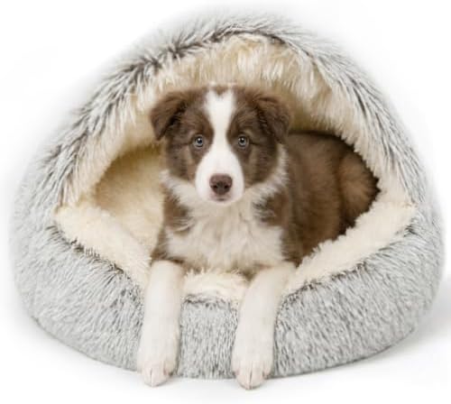 ShinHye Round Plush Fluffy Hooded Cat Bed Cave, Cozy by ShinHye