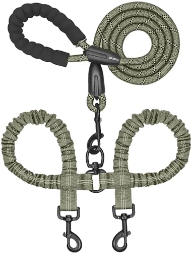 iYoShop Double Dog Leash, 360° Swivel, No Tangle, Military Green by iYoShop