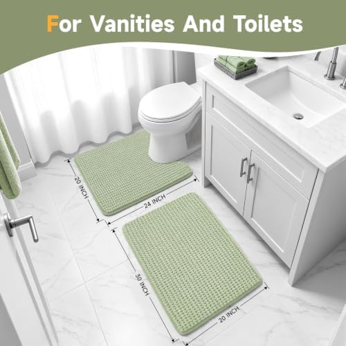 Ophanie Sage Green Bathroom Rugs Sets 2 Piece, Soft Chenille Bath Mat, Non Slip - Image 4