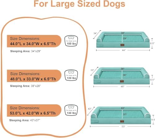 NANUYA Orthopedic Dog Bed for XX-Large Dogs, 44 x 34 Inch, Aqua Blue - Image 6