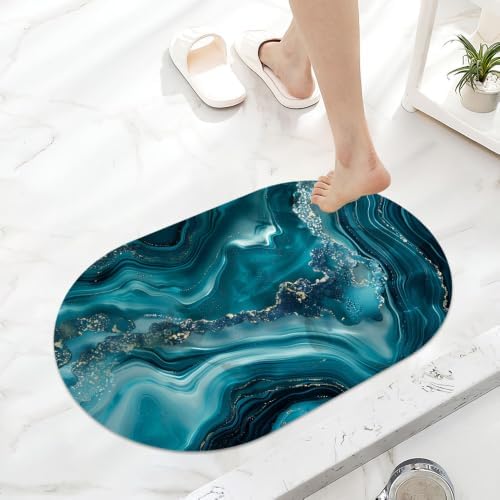 Teal-and-Silver-Agate Super Absorbent Quick-Drying Bathroom Mat Rug, Rubber - Image 6