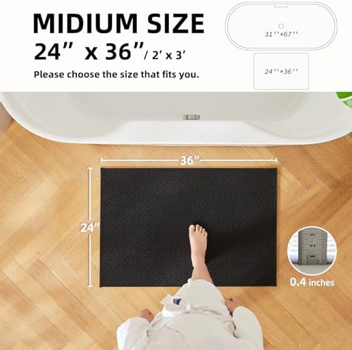 TYUU Black Bathroom Rugs Non Slip Washable, Super Absorbent Thin Bath Mat Quick - Image 2