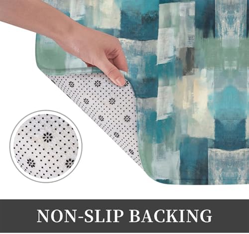 Turquoise Grey Modern Geometric Bath Mat 24x16 Inch Non-Slip Soft Microfiber - Image 4