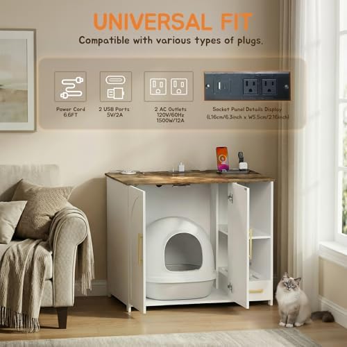 Hidden Cat Litter Box Enclosure Furniture – Large Dog-Proof Litter Box Cabinet - Image 5