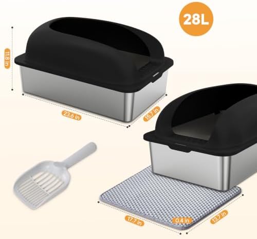 Stainless Steel Cat Litter Box, Large Metal Litter Boxes High Sides - Image 2