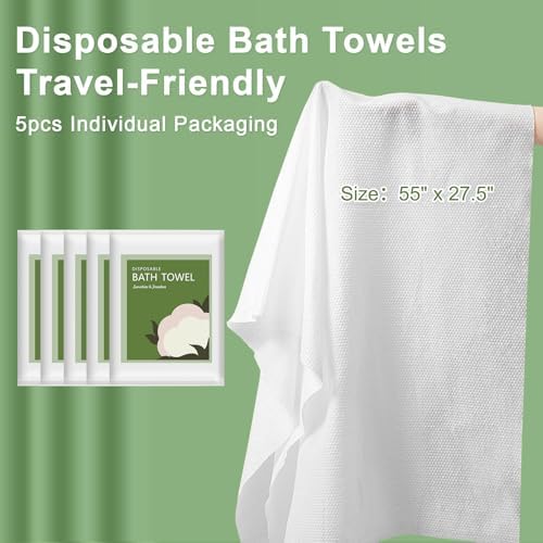 Disposable Bath Towels, 5 Pack 55" x 27.5" Ultra Soft, Quick Dry Disposable - Image 2