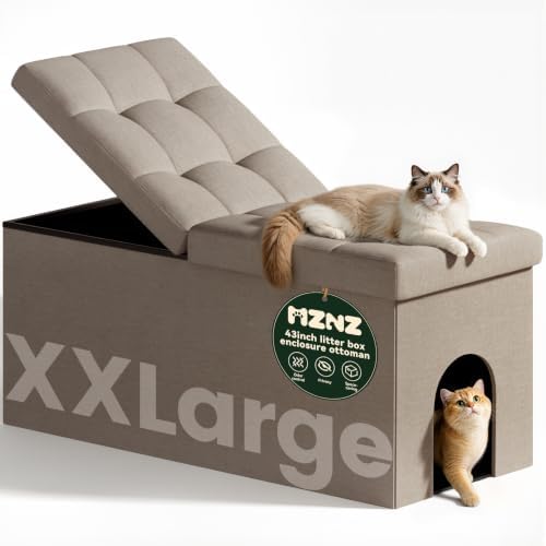 3-in-1 Cat Litter Box Enclosure Furniture, Cat Ottoman by MZNZ