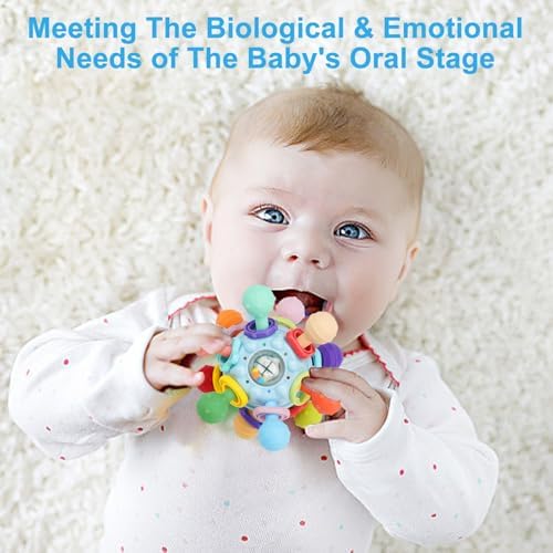 Baby Montessori Sensory Teething Toy 0-6 6-12 Months, Teether Ball & Rattle - Image 2