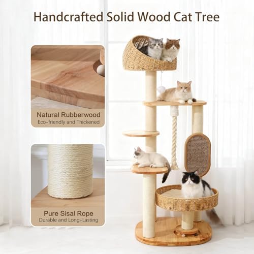 50 in Wooden Cat Tree for Indoor Cat, Large Cat Tower - Image 2