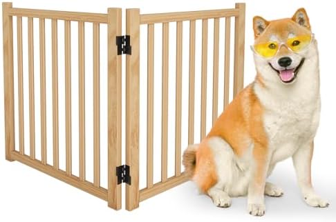Wooden Freestanding Dog Gates Indoor- 23" Height 2 Panels by Oapety