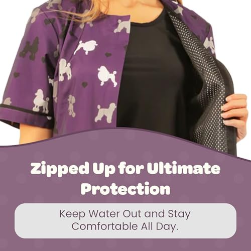 Ladybird Line 710 Purple Poodle Print Waterproof Dog Grooming Smock Hair and - Image 7