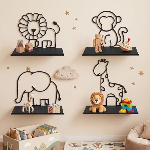 Sieral 4 Pcs Safari Wall Shelf Metal Safari Wall Decor Bookshelf by Sieral