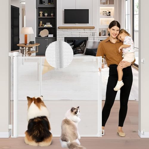 Reinforced 42" Tall Baby Gate 55" Wide Retractable Dog Gate Indoor/Outdoor by BabyPetSafetyGate