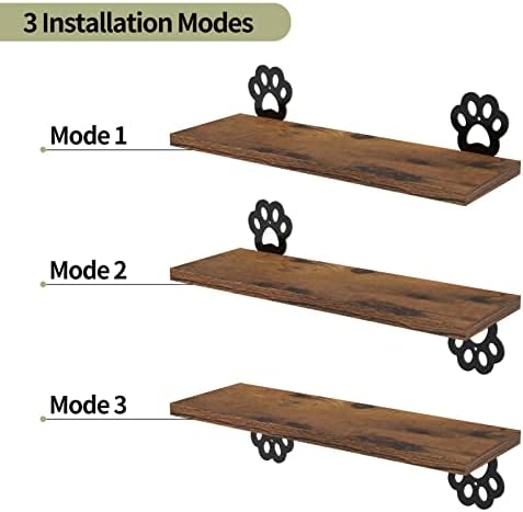 Lavezee Paw Prints Wall Decor Floating Shelves Set of 3, Cute Rustic Wooden - Image 4