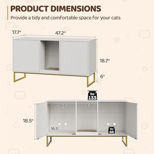Kitty Litter Box Enclosure for 2 Cats, Small Hidden Cat Litter Box Furniture - Image 4
