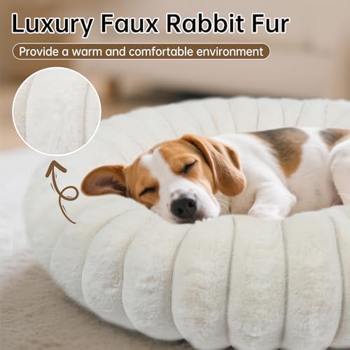 Donut Dog Beds Large Sized Dog Washable Plush Pet Bed, 36in White - Image 4