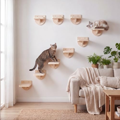 SiliFine Cat Wall Stairs Climbing Steps, Natural Wood Color - Image 7