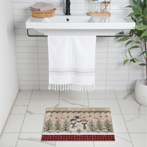 Giwawa Winter Snowman Bath Rug Red Buffalo Plaid Bathtub Mats Soft Absorbent - Image 2