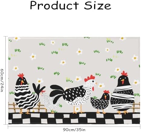 Giwawa Black Rooster Bath Rug Buffalo Plaid Bathtub Mat Absorbent Machine - Image 3
