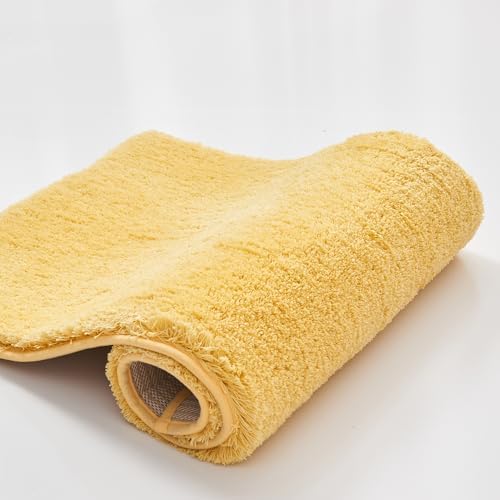 CozeCube Yellow Shaggy Bath Mat 24"x16" Non Slip Washable Rug by CozeCube