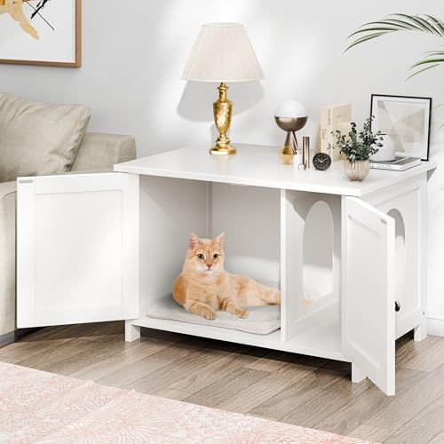 Shintenchi Cat Litter Box Enclosure, Litter Box Furniture Cabinet Hidden - Image 7
