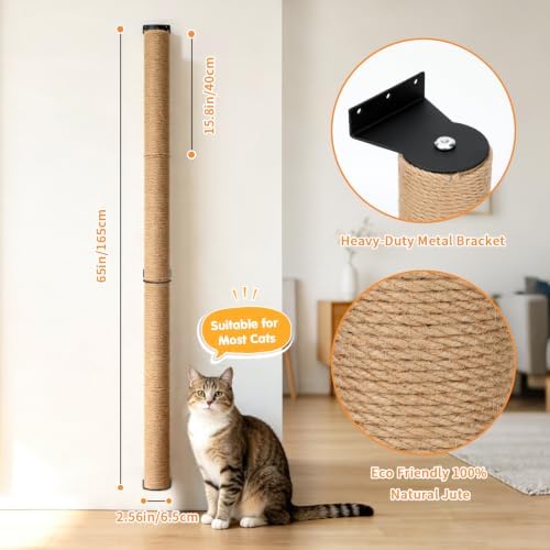 65" Wall Mounted Cat Scratching Post, Adjustable Jute Cat Wall Scratcher - Image 2