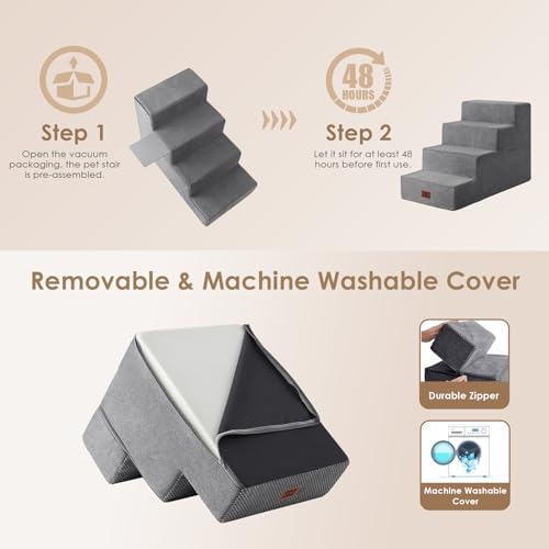 EHEYCIGA Dog Stairs for Bed 20" H, 4-Step Extra Wide Dog Steps - Image 7
