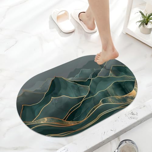 Green and Gold-Mountain-Super Absorbent Quick-Drying Bathroom Mat Rug, Rubber - Image 6