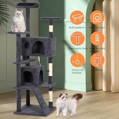 BestPet | 62" Cat Tree Tower | Dark Gray | Sturdy Multi-Level Cat Tree - Image 5