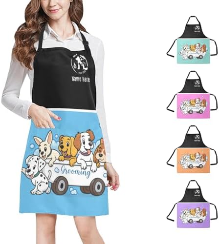 Custom Dog Grooming Apron with Logo Text, Pet Groomer Waterproof Aprons by Ussunarts