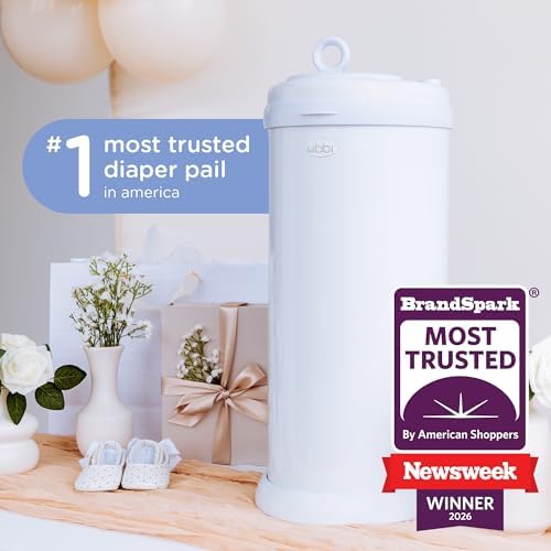 Ubbi Stainless Steel Diaper Pail, No Special Bags, Odor-Locking, Matte Oat - Image 2