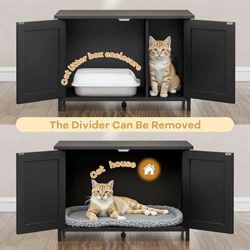 Shintenchi Cat Litter Box Enclosure, Litter Box Furniture Cabinet Hidden - Image 4